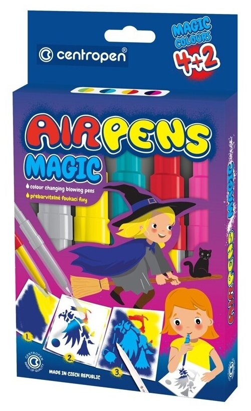 Фломастеры воздушные Centropen "AirPens Magic", 4 цвета, 2, картонная упаковка, европодвес 615490604