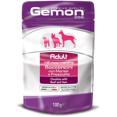 Gemon Dog Pouch паучи для собак кусочки говядины с ветчиной 100г