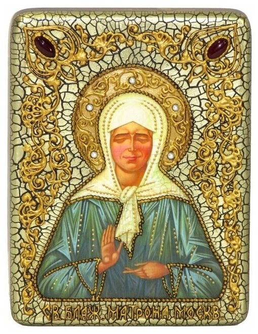 Подарочная икона Блаженная старица Матрона Московская на мореном дубе 15*20 см 999-RTI-245-4m
