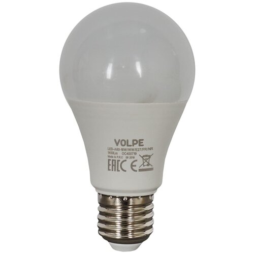 фото Лампа светодиодная volpe norma e27 220 в 16 вт груша 1450 лм, тёплый белый свет