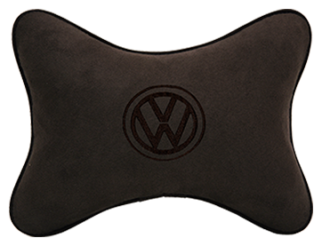 Автомобильная подушка на подголовник алькантара Coffee (коричневая) с логотипом автомобиля Volkswagen