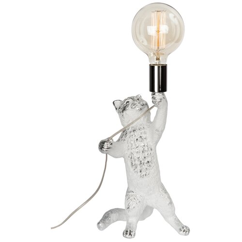 фото Настольная лампа светильник из мрамора bogacho кот мэдисон 59 см белого цвета с серебряной поталью - лампа в комплекте