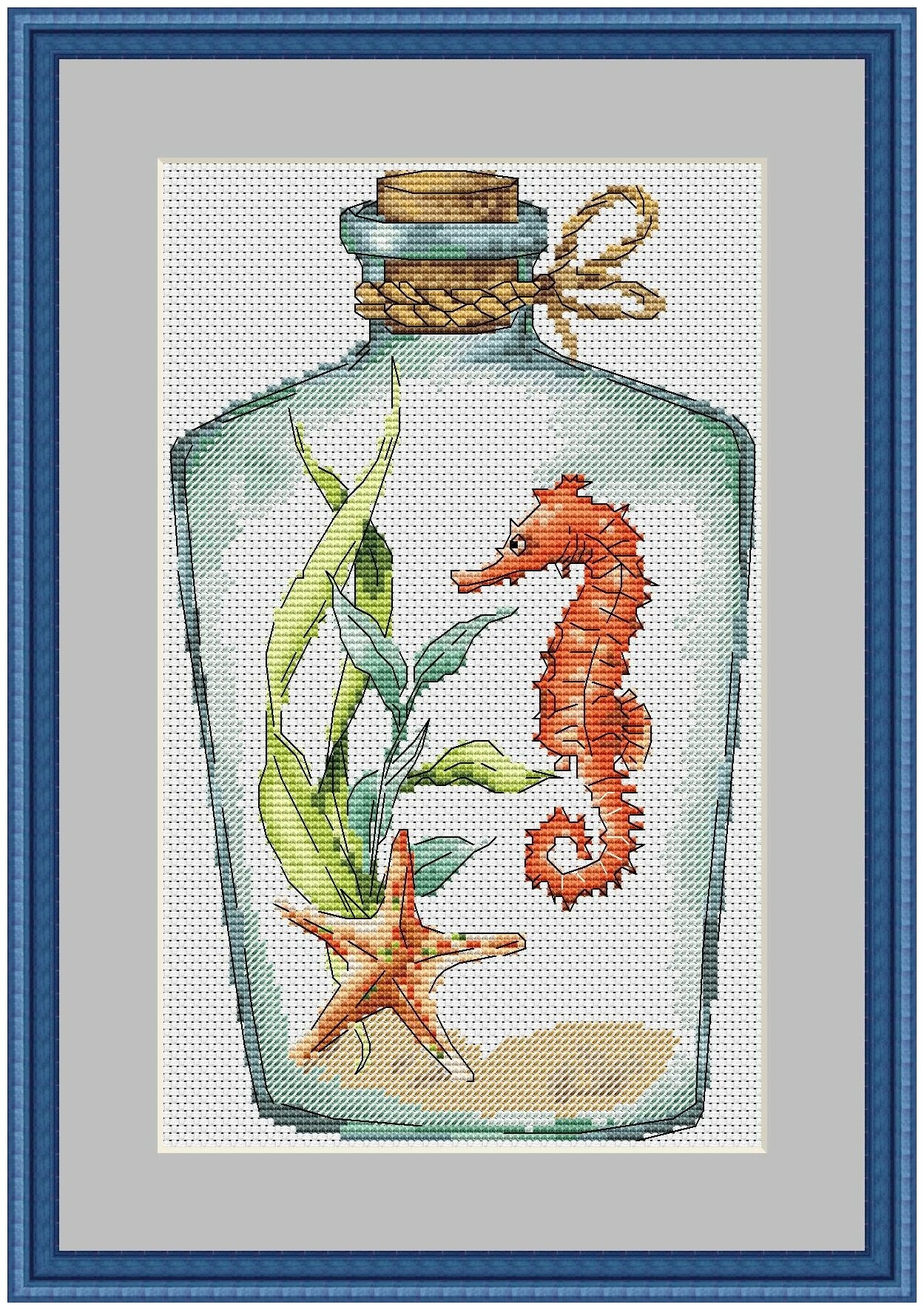 Набор для вышивания крестиком "Морской конёк в бутылке" 15х24 см