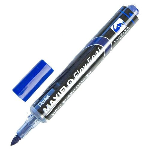 Маркер для досок Pentel Maxiflo Flex-Feel, гибкий наконечник, синий, 1-5 мм