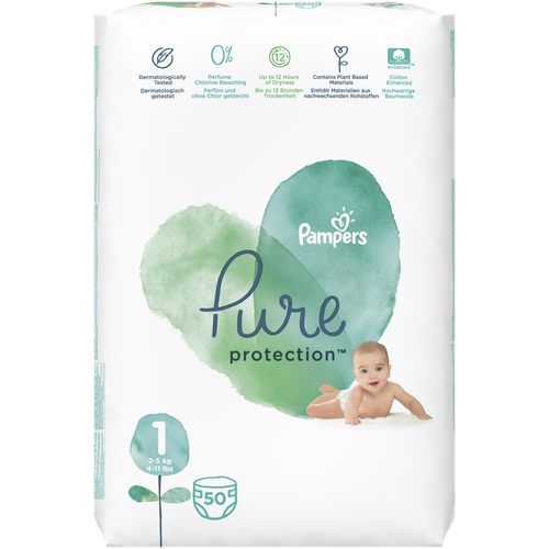 Pampers подгузники Pure Protection 1 (2-5 кг), 34 шт., 3 уп., 34 шт., 1, 2 - 5 кг