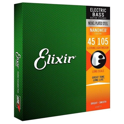 Набор струн Elixir 14077, 1 уп. струны для бас гитары elixir nanoweb bass 15385 nickel steel 85