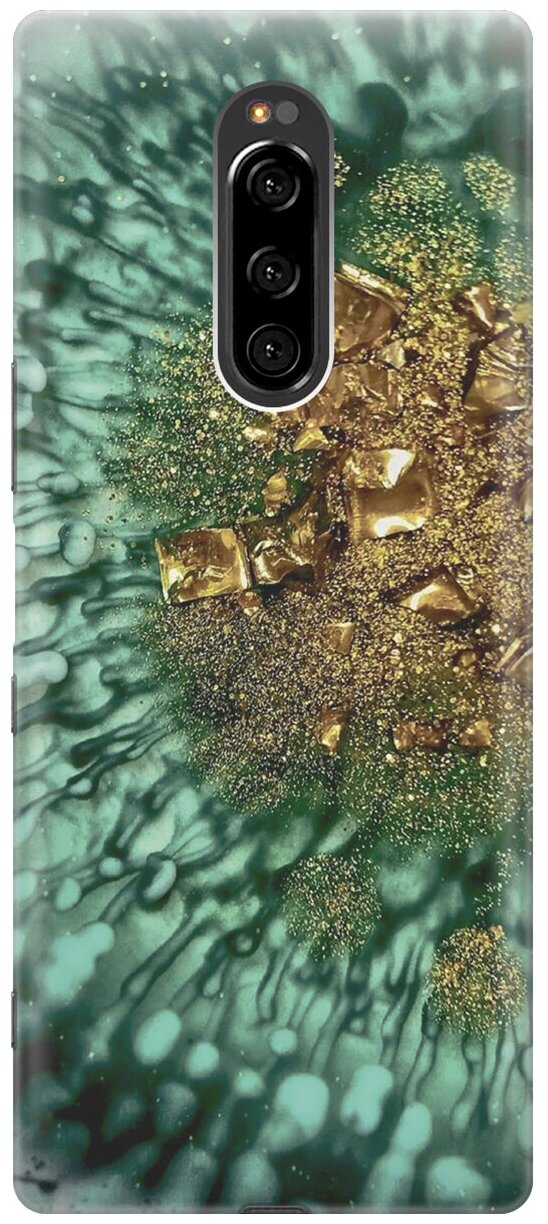 Силиконовый чехол на Sony Xperia 1, XZ4, Сони Иксперия 1 с принтом "Золото и изумрудные краски"