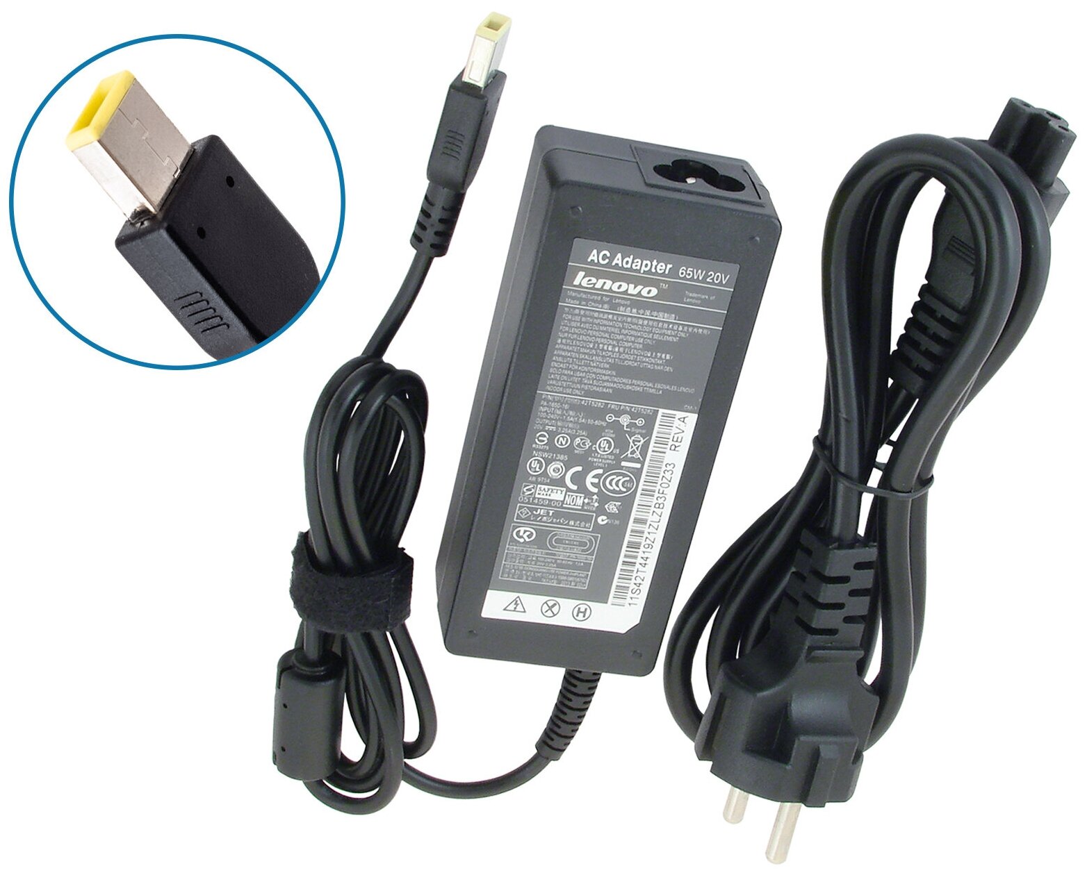 Блок питания для ноутбука Lenovo 20V, 3.25A, 65W (штекер USB) для G50-30, ThinkPad X1, Flex 2, G500S, G50-45, G505, G505S, G50-70, Yoga 2, 13, Z50-70