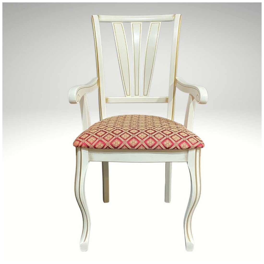 Кресло деревянный с мягким сиденьем обивка ткань с подлокотниками для кухни гостиной Венеция-М15 цвет-слоновая кость