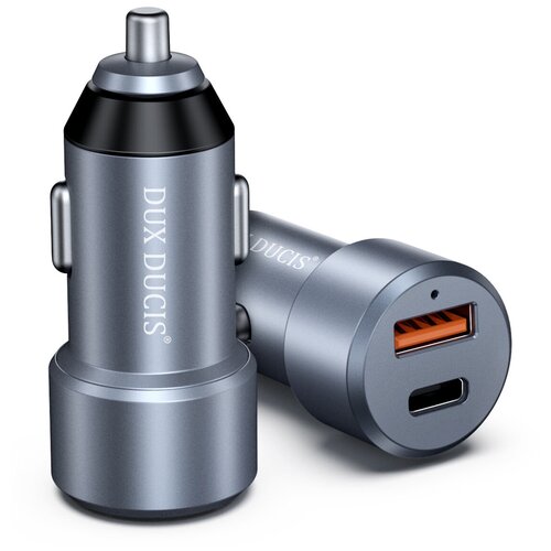 Автомобильное зарядное устройство B30 Dux Ducis (USB + Type -C) Quick Charge, серебряный