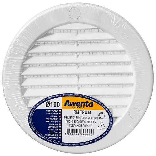 Решетка вентиляционная Awenta TRU14 D=100, с сеткой