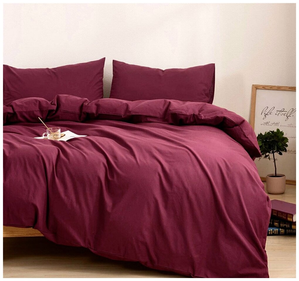 Комплект постельного белья Grazia-Textile 1,5 спальный бордовый, Сатин, наволочки 70x70 2 шт. - фотография № 4