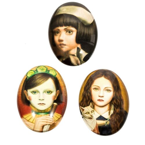 фото Набор стеклянных кабошонов с ламинированной наклейкой-принтом, размер каждого кабошона: 40х30х7 мм, форма: овал, вес: 13 грамм, 3 шт. kaboshon