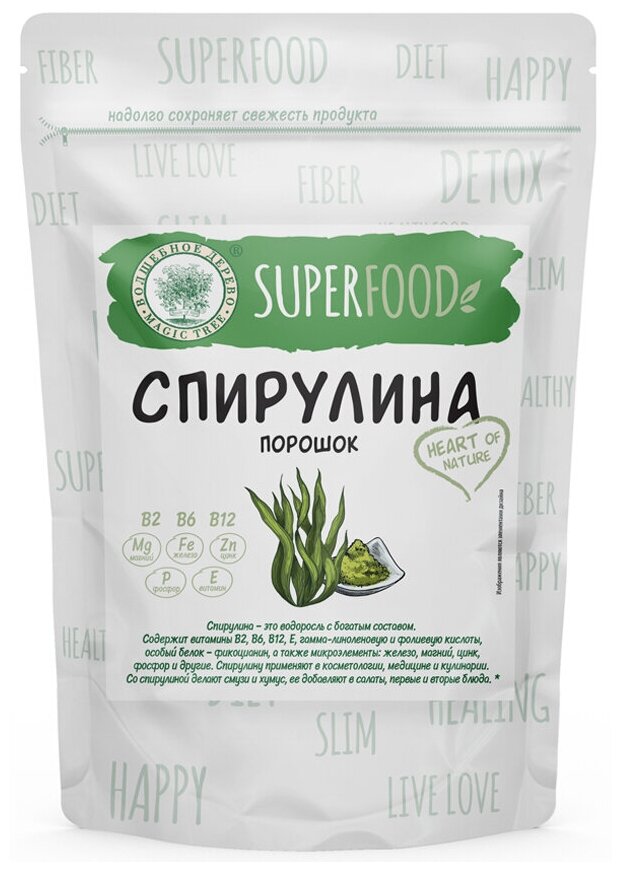 SUPERFOOD Спирулина порошок, Волшебное дерево, 100 г., 1 штука - фотография № 1