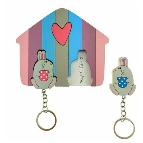 Ключница деревянная на два ключа Хлэб Кролики
