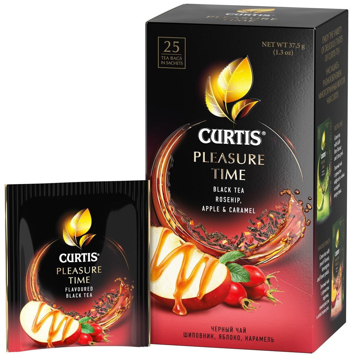 Чай черный в пакетиках CURTIS "Pleasure Time" 25 пакетиков, c шиповником, яблоком и ароматом карамели, мелколистовой - фотография № 5