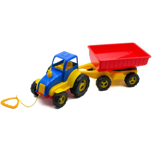 Купить Синий трактор игрушка с прицепом 56 см MAXIMUS детская машина каталка для мальчиков / игрушка каталка / машинка детская каталка / машинка игрушка / машинка детская игрушка / игрушка трактор с прицепом, синий/желтый