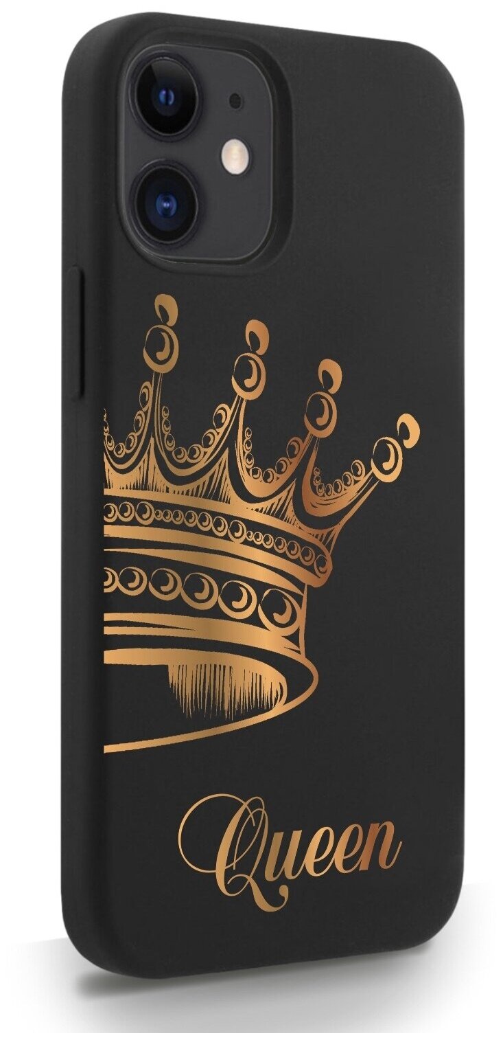 Черный силиконовый чехол MustHaveCase для iPhone 12 Mini Парный чехол корона Queen для Айфон 12 Мини