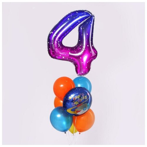 фото Букет из шаров «день рождения – космос. 4 года», фольга, латекс, набор 7 шт. mikimarket