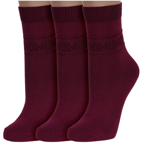 Комплект из 3 пар женских носков RuSocks (Орудьевский трикотаж) темно-бордовые, размер 23