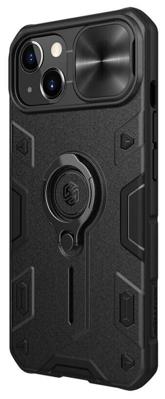 Противоударный чехол с кольцом и защитой камеры Nillkin CamShield Armor Case для iPhone 13 черный