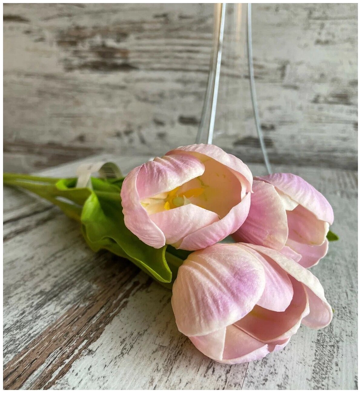 Искусственные цветы декоративные Набор из 3 бледно-розовых тюльпанов 35 см Karlsbach