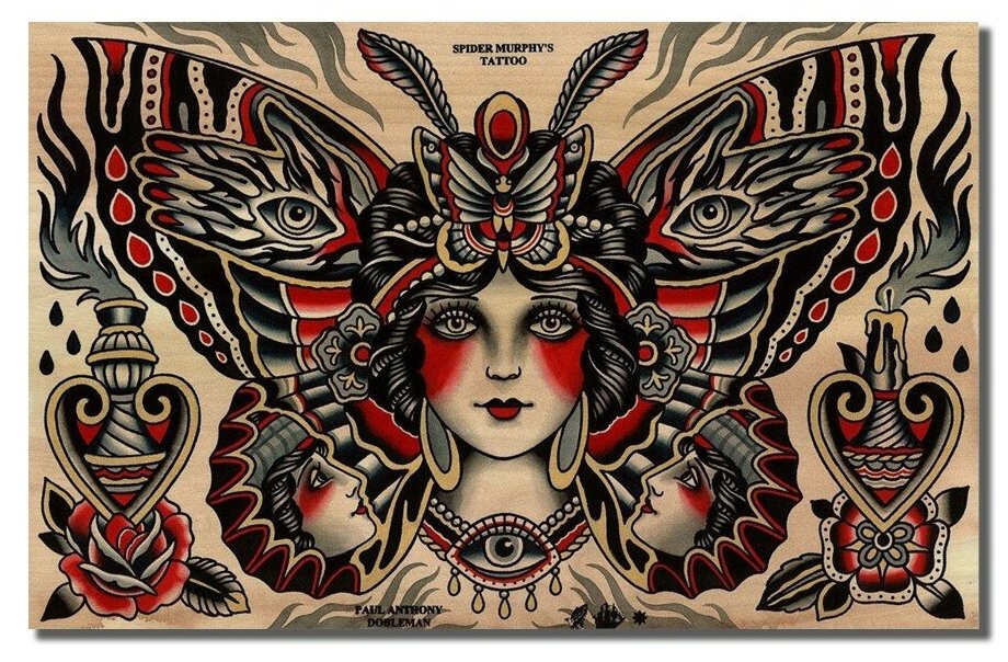 Картина на рельефной доске интерьер тату салон татуировка - 5758