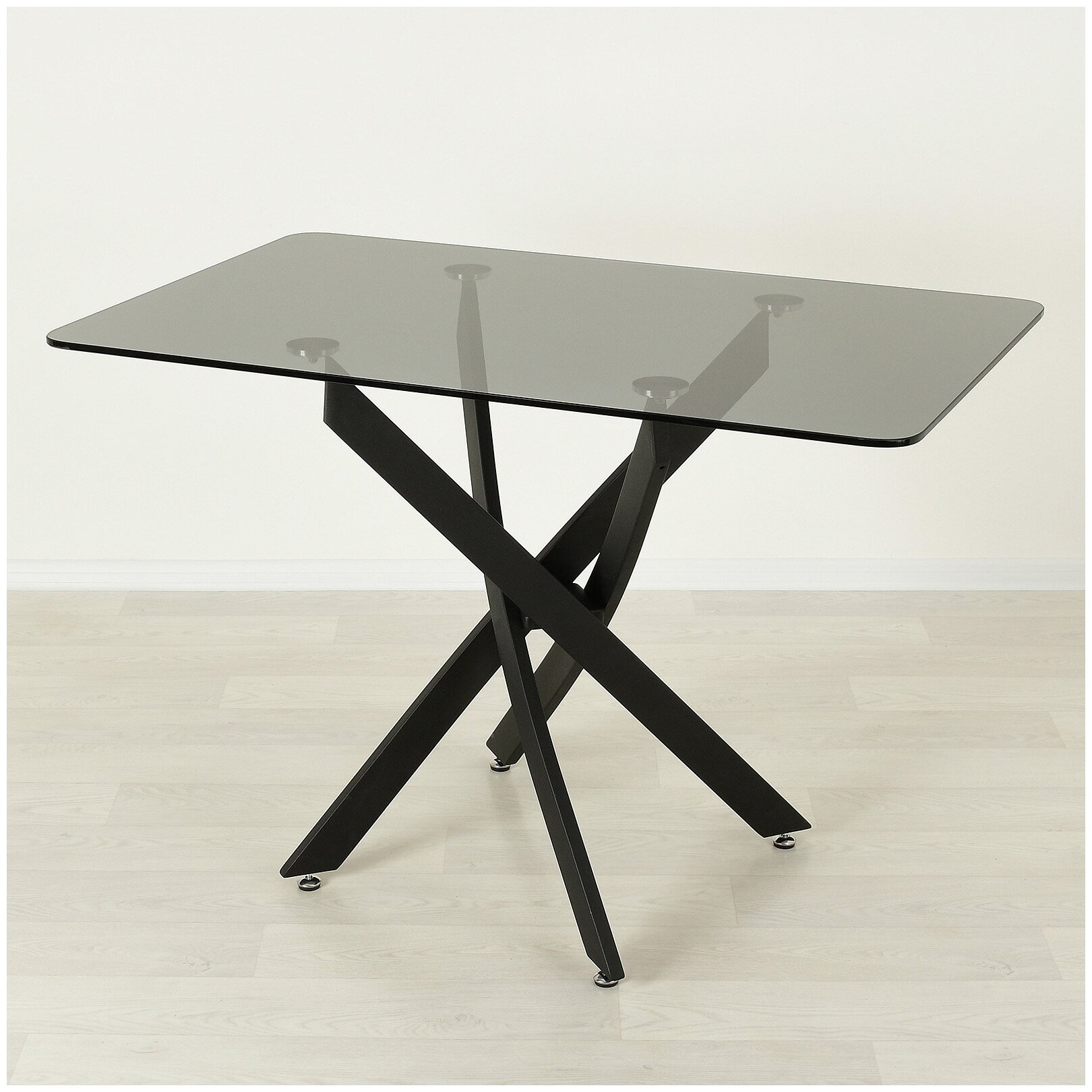 Стеклянный стол для кухни Рим 10 серый/черный (1200х700 мм)