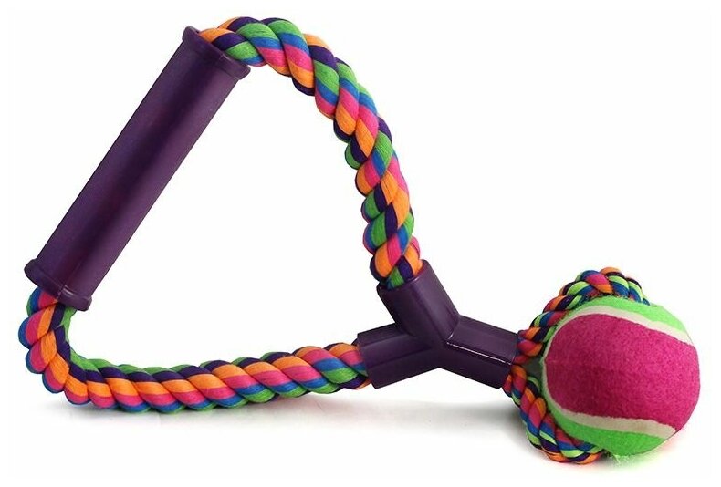 Triol игрушка для собак "Верёвка с ручкой, мяч", d 65/250 мм - фотография № 2