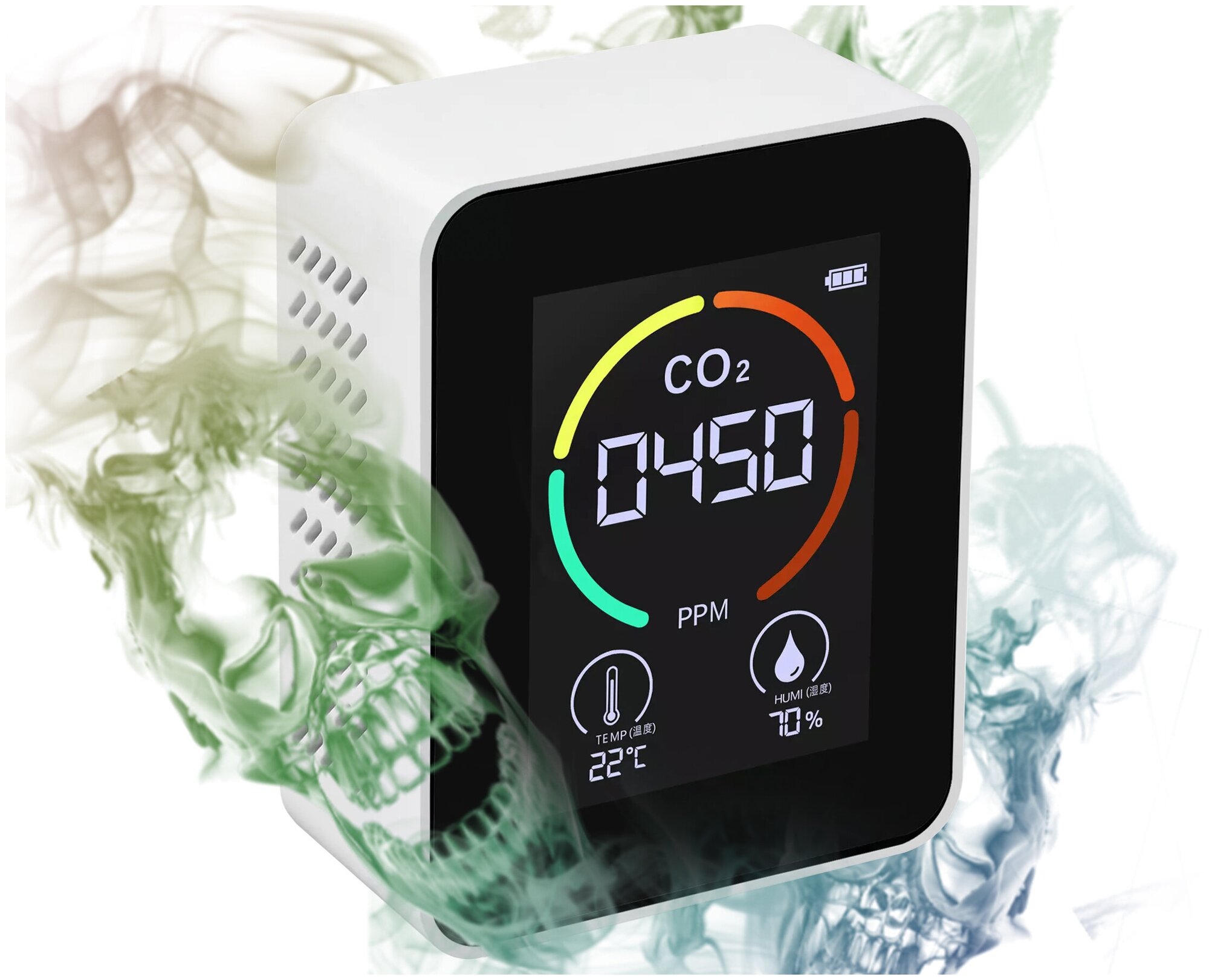 Многофункциональный автономный сигнализатор 3 в 1: уровня СО2 влажности и температуры - Страж Газ VIP-910M2 (LCD экран звуковая сирена)