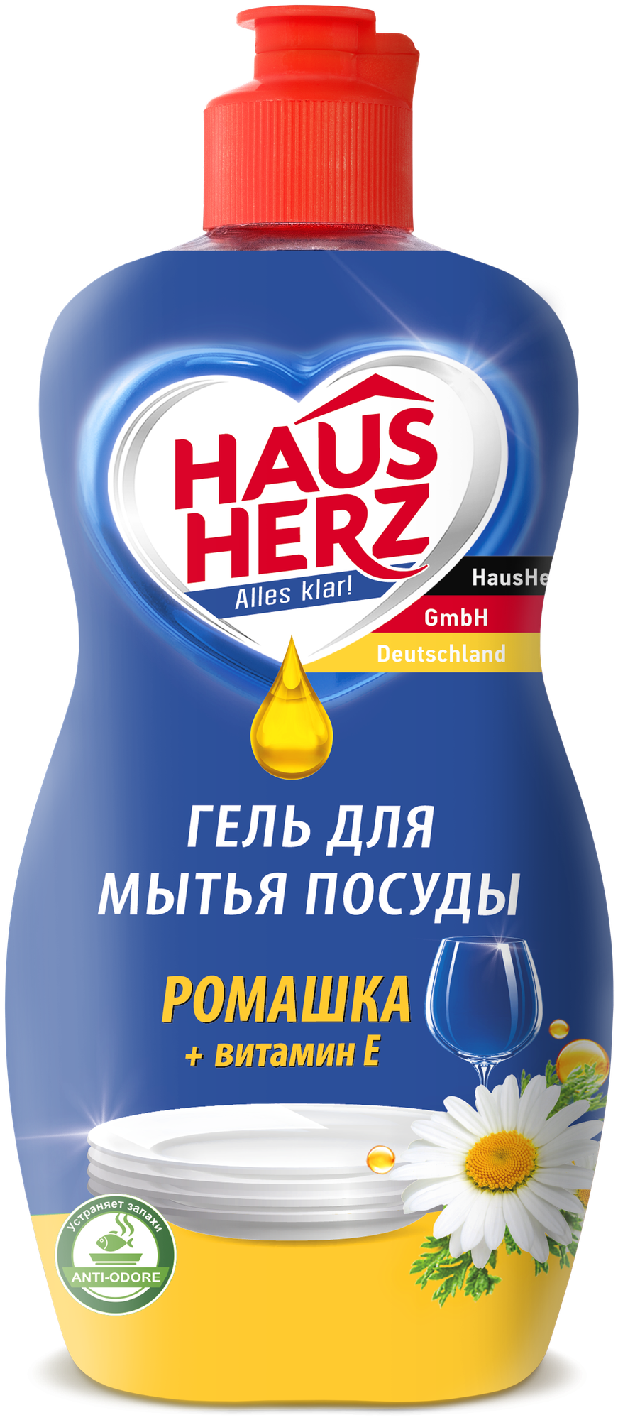 Средство для мытья посуды Haus Herz Ромашка + Витамин Е 450мл - фото №1