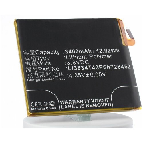 Аккумулятор iBatt iB-B1-M3077 3400mAh для ZTE Li3834T43P6h726452 аккумулятор ibatt ib b1 m1264 1500mah для amazing zte li3818t43p3h665344