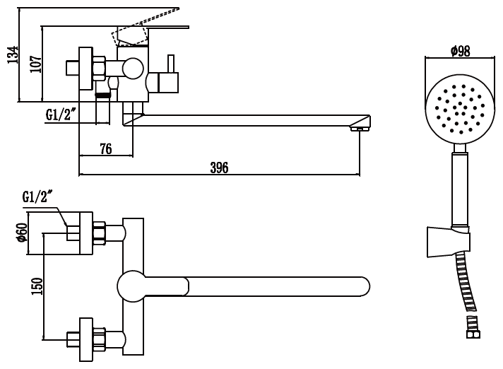 Смеситель для ванны с душем черный Fmark FS8224H