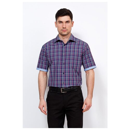 фото Рубашка мужская короткий рукав casino c265/0/1486/z/1, полуприталенный силуэт / regular fit, цвет синий, рост 174-184, размер ворота 40