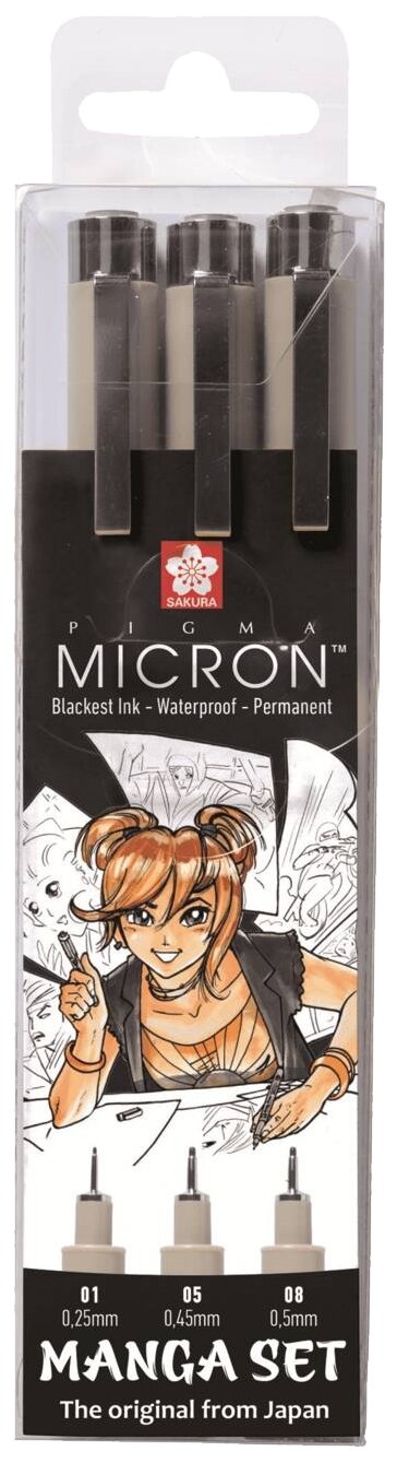 Набор капиллярных ручек Sakura Pigma Micron Manga 3шт,POXSDKMAN3