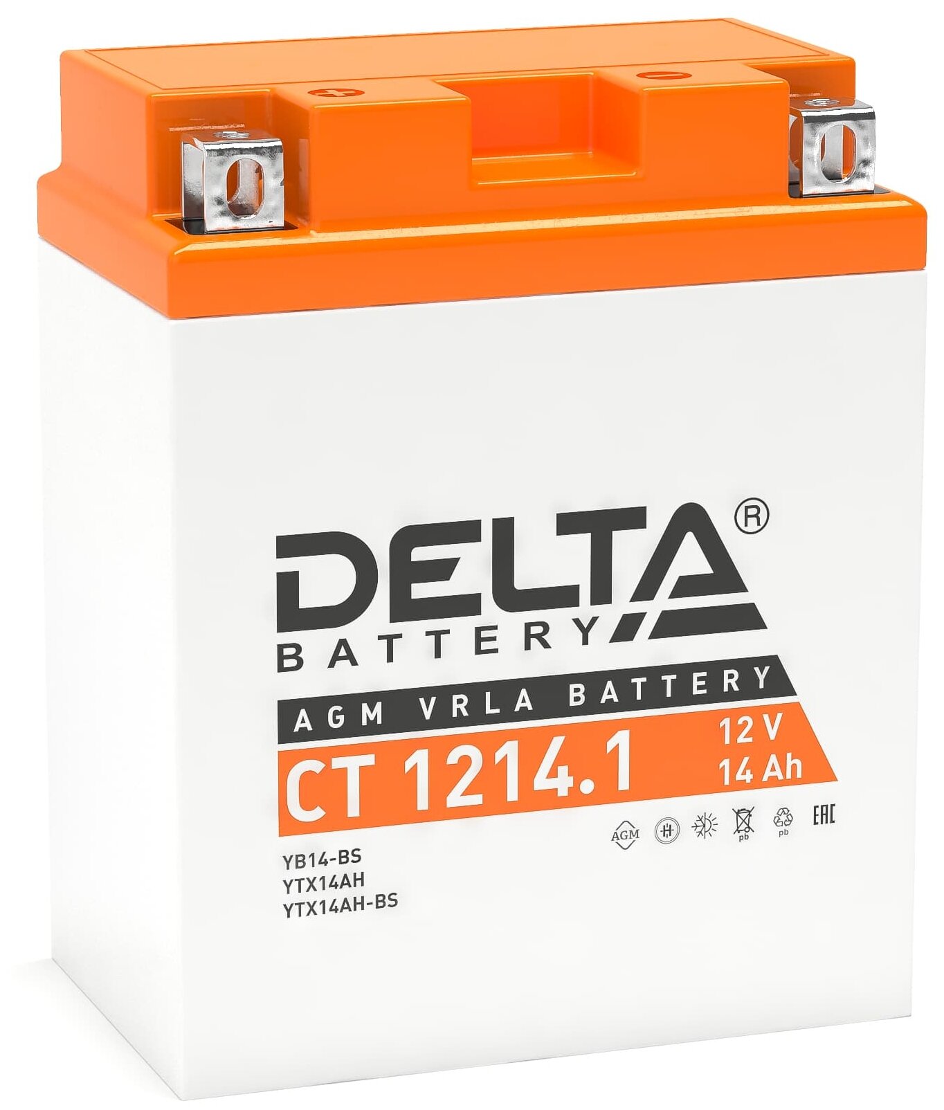 Аккумулятор для мотоцикла и скутера Delta CT1214.1 12V 14 А/ч 165 A прям. пол. залит/заряжен (132х89х164) AGM YB14-BS, YTX14AH, YTX14AH-BS