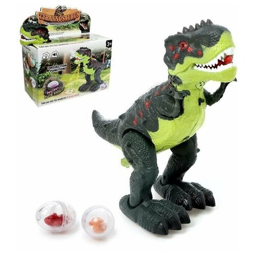 Динозавр Рекс, откладывает яйца, проектор, свет и звук, работает от батареек, цвет зелёный market space динозавр техно работает от батареек откладывает яйца