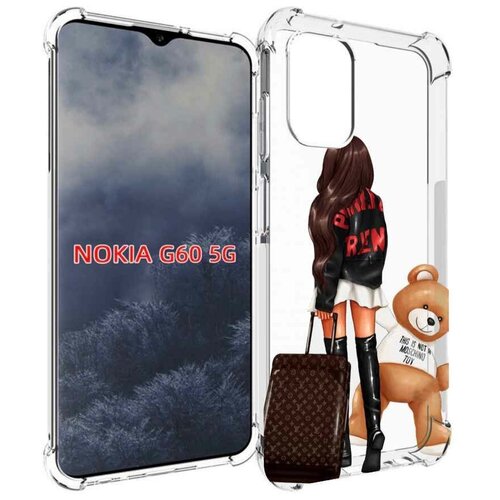 Чехол MyPads девушка-с-модным-чемоданом женский для Nokia G60 5G задняя-панель-накладка-бампер