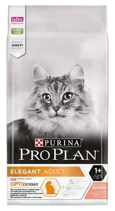 Purina Pro Plan Сухой корм для взрослых кошек, красивая шерсть и здоровая кожа, с лососем (Optiderma Elegant) 12372590, 0,4 кг, 34430