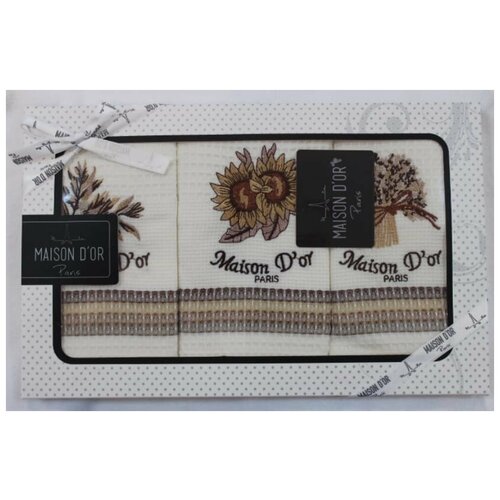 фото Подарочный набор кухонных полотенец 50х70(3) maison dor stripes хлопковая вафля бежевый maison dor (турция)