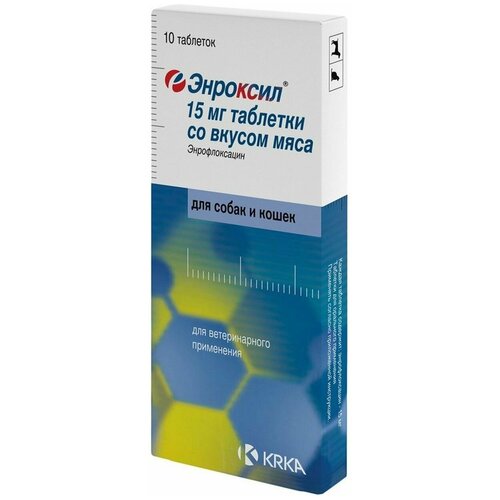 Энроксил со вкусом мяса (15 мг) 10 таб энроксил энроксил krka антибактериальный препарат для собак со вкусом мяса 50 мг 10 шт