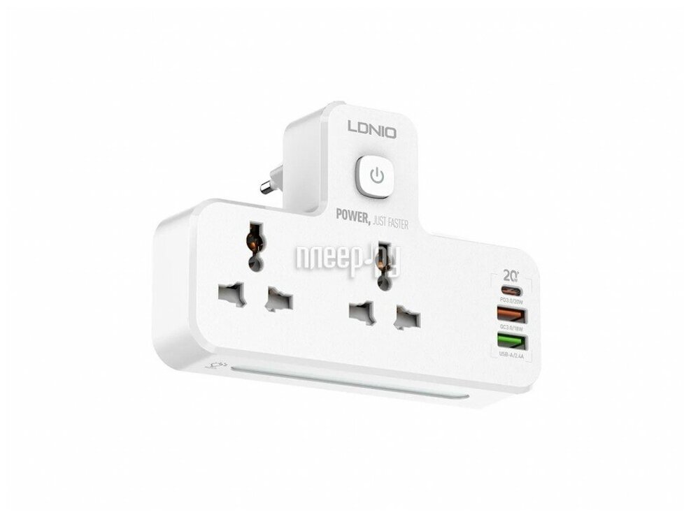 Сетевой фильтр Ldnio SC2311 2 Sockets + LED Ночник 3xUSB QC 3.0+PD 3.0 20W White LD_B4613 - фотография № 1