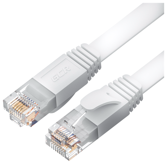 GCR Патч-корд PROF плоский прямой 10.0m, UTP медь кат.6, белый, 30 AWG, ethernet high speed 10 Гбит/с, RJ45, T568B