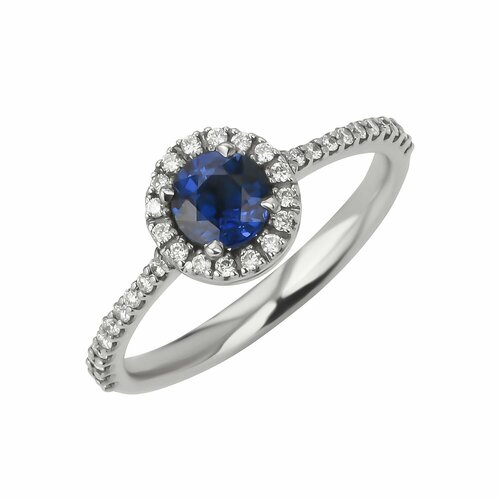 Кольцо помолвочное Constantine Filatov кольцо «гало» с синим сапфиром, белое золото, 585 проба, родирование, бриллиант, сапфир, размер 17, синий, белый