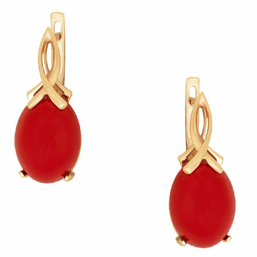 Серьги Янтарная волна, серебро, 925 проба, золочение, коралл, золотой