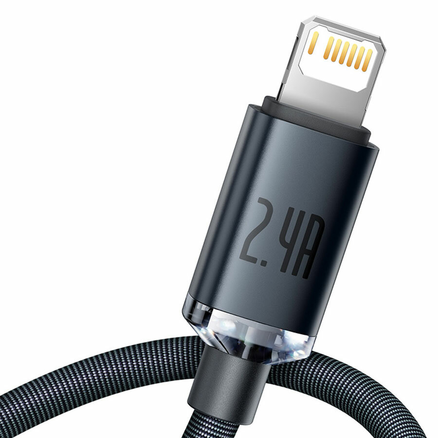 Кабель USB BASEUS Crystal Shine Series USB - Lightning, 2.4А, 12W, 1.2 м, черный — фото 1
