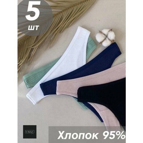 фото Трусы vikki., 5 шт., размер 40-42, белый, зеленый, синий, черный, розовый