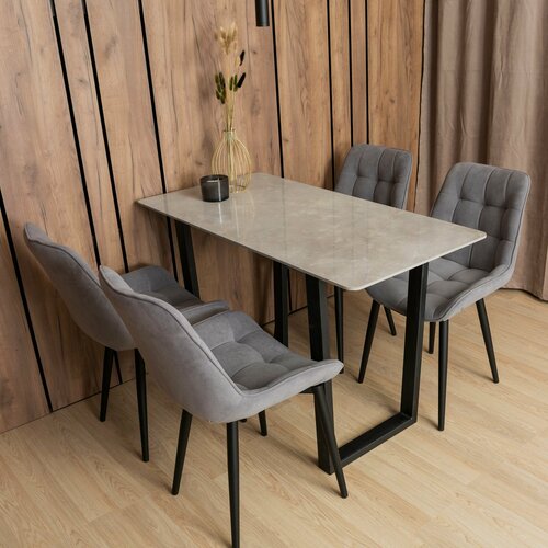 Изображение товара Стол кухонный MESA design Mesa Base 120x60 см, прямоугольный, керамогранит, бежевый/черный, подстолье металл