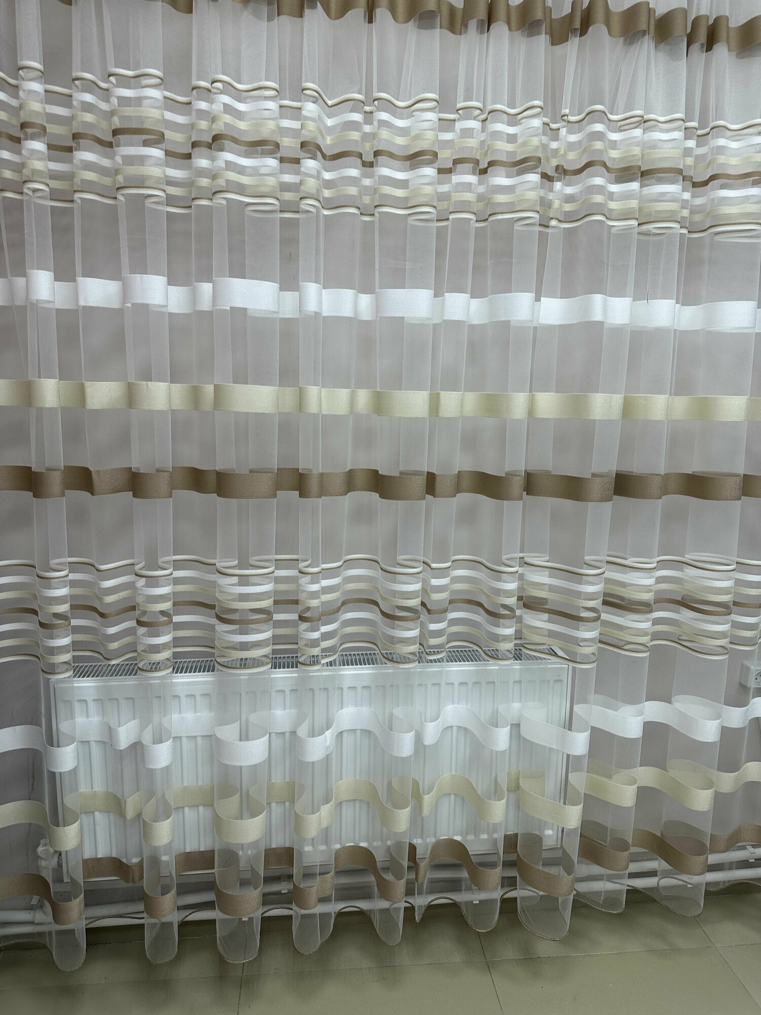 Тюль Сетка Полоски 00039 бежевые 500*280 — фото 1
