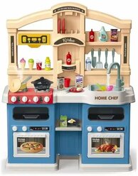 Детская игровая кухня с двумя духовками и буфетом с паром, водой, звуками, 77 аксессуаров (922-132)